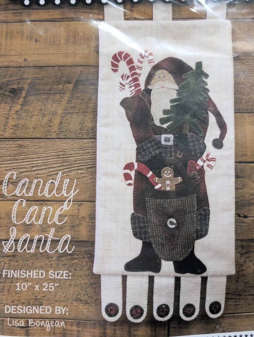 Primitive Gatherings Candy Cane Santa Wool Applique Banner Kit NEW Wall Hanging